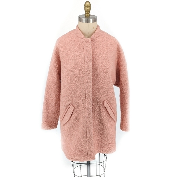 H&M Boucle Cocoon Wool Coat Pink 14 preppy hipster fall winter retro classic - Picture 1 of 8